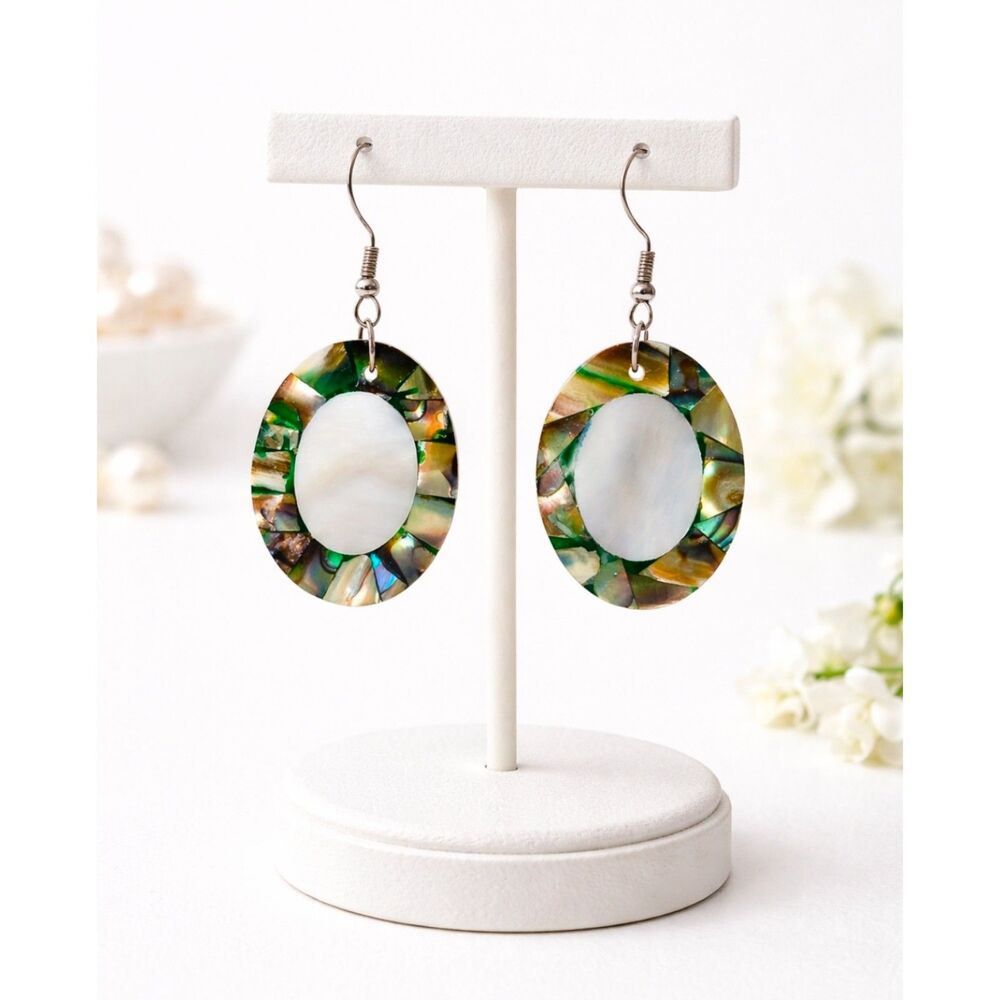 Abalone & Mother of Pearl Oval Dangle Earrings
